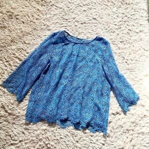 Blue Lace Coquette Twee Layered Fairy Core Top Womens XL Festival Cottage Core